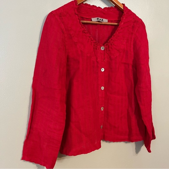 Flax Womens Red Linen Button Down Blouse Shirt  Textured Red  Size PS - Picture 3 of 11